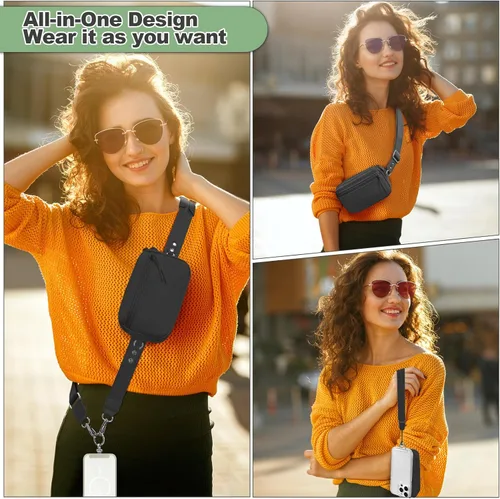 Miniatura 2 de YFWE Correa de clip and go para teléfono con cartera cruzada, cordón ajustable para teléfono con cartera RFID desmontable, correa universal