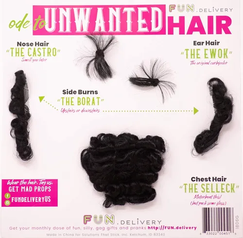 FUN delivery Ode to Unwanted Hair Broma Kit Stick-On para nariz, oreja, patillas y pelo falso en el pecho con adhesivo, divertido regalo de broma y