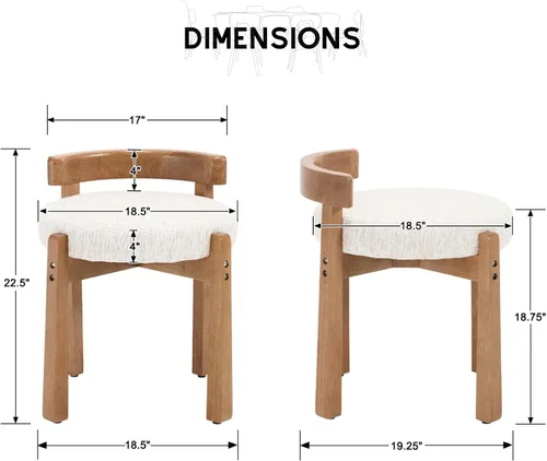 Miniatura 2 de HEAH-YO Silla de tocador de madera con respaldo, reposapiés otomano pequeño tapizado de felpilla, silla de maquillaje moderna de mediados de siglo
