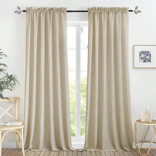 Miniatura 59 de RYB HOME - Cortinas de lino natural de 36 pulgadas de largo, juego de 2 paneles - Cortinas tejidas de lino suaves y transpirables, cortinas ligeras