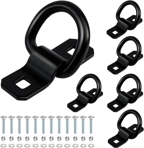 Miniatura 8 de 6 piezas anclajes de amarre resistentes en forma de D de 1/2 pulgada para remolque y caja de camión, resistencia a la rotura de 12,000 libras (negro)