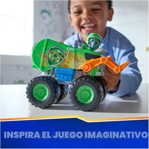 Miniatura 8 de PAW Patrol: Camión de reciclaje de Rescue Wheels de Rocky, camión de juguete con lanzador de proyectiles y figura de acción coleccionable, juguetes
