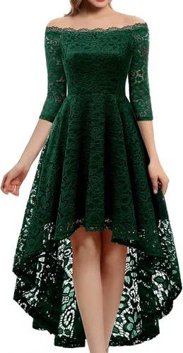 Dressystar - Vestido de encaje para mujer, vestido asimétrico con vuelo y hombros descubiertos ideal para cóctel, dama de honor, fiesta formal