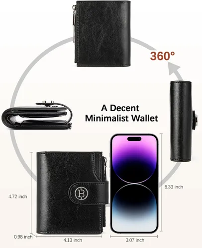 Miniatura 5 de BOSTANTEN Cartera de cuero para mujer, pequeña, con bloqueo RFID, bolsillo con cremallera, tarjetero con ventana de identificación, 1-negro