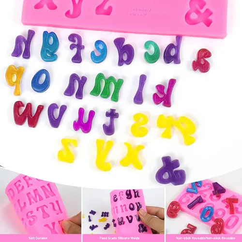 Miniatura 8 de 4 moldes de silicona para letras para chocolate, mini moldes de 26 letras y números 0-9, moldes comestibles para fondant del alfabeto sin BPA