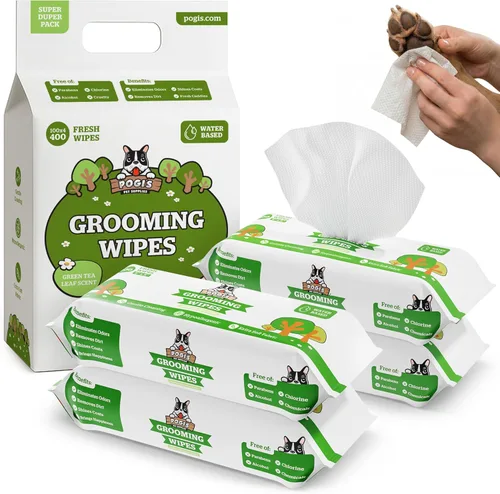 Miniatura 15 de Toallitas de aseo para perros de Pogi – Toallitas hipoalergénicas para mascotas para patas, cuerpo y trasero – Limpieza e hidratación, aroma a té