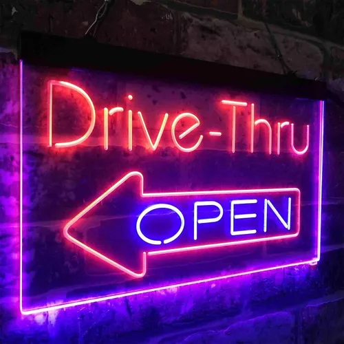 Miniatura 3 de ADVPRO Drive Thru Open Flecha Izquierda Señal de neón LED de doble color, azul y rojo, 24 x 16 pulgadas st6s64-i3827-br