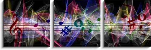 Miniatura 2 de 3 piezas de lienzo musical para pared, impresiones de notas musicales abstractas, coloridas ilustraciones de ondas sonoras, claves agudas