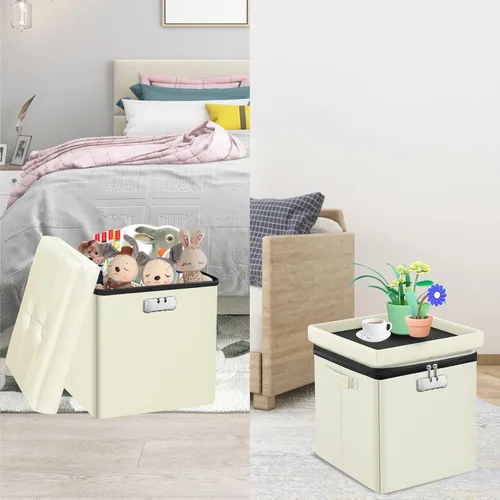 Miniatura 6 de Tamfile Otomana pequeña con almacenamiento, 13 x 13 x 13 pulgadas, plegable, segura y ignífuga, con cerradura para documentos importantes, taburete
