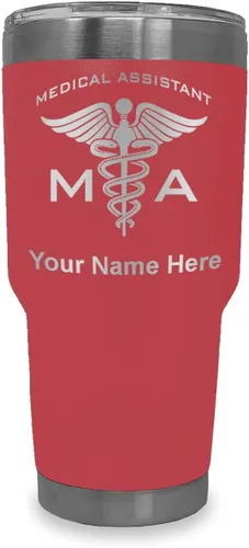 Miniatura 46 de LaserGram Taza aislada al vacío de 20 onzas, asistente médico MA, grabado personalizado incluido (rosa)