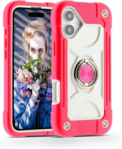 Miniatura 78 de MARKILL Funda compatible con iPhone 15 de 6.1 pulgadas con soporte integrado, [grado militar resistente de cuerpo completo] protección contra Rosa