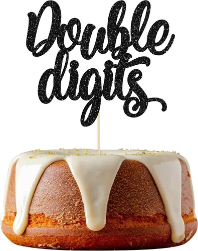 Gyufise 1 paquete de decoración de pastel de 10 dígitos con purpurina negra para cumpleaños de 10 años para niños y niñas, suministros de decoración