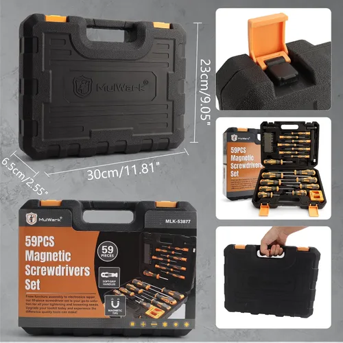 Miniatura 3 de MulWark Juego de destornilladores magnéticos con estuche, juego de destornilladores de 59 piezas incluye destornilladores Phillips, hexagonales