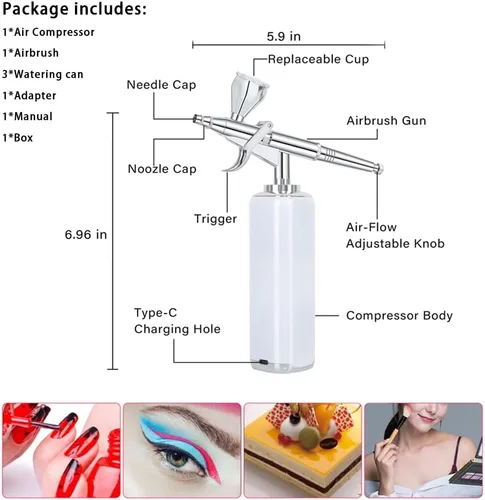Miniatura 8 de Kit de aerógrafo inalámbrico de alto flujo de aire, compresor de cepillo de aire portátil inalámbrico, cepillo de aire mini recargable, pistola