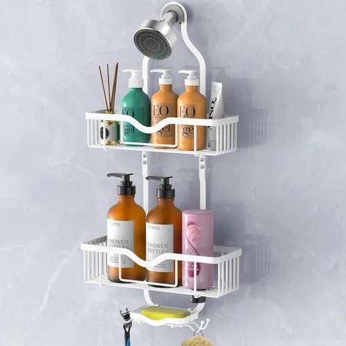 Miniatura 8 de Organizador de ducha colgante, estante de ducha de baño, organizador de baño con jabonera, organizador sobre el cabezal de ducha con ganchos