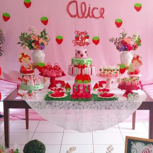 Miniatura 6 de 1 pieza de decoración para pastel de tercer cumpleaños con temática de fresa, flor brillante con temática de frutas dulces, decoración de pastel