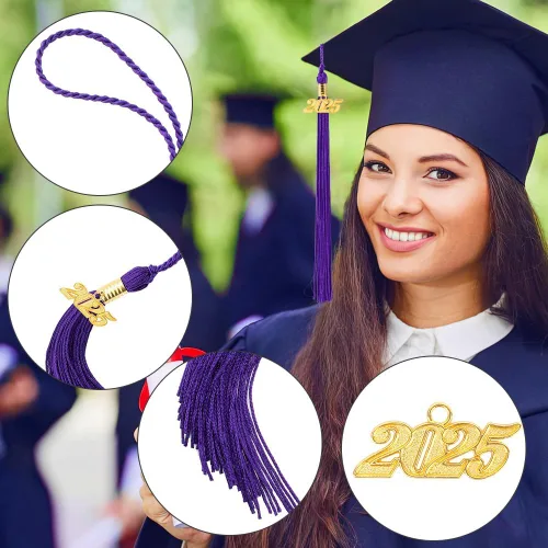 Miniatura 10 de Borla 2025, 1 unidad, borla de graduación para graduados 2025, borla 2025 con dijes de fecha dorada 2025 para fiestas de graduación, ceremonias