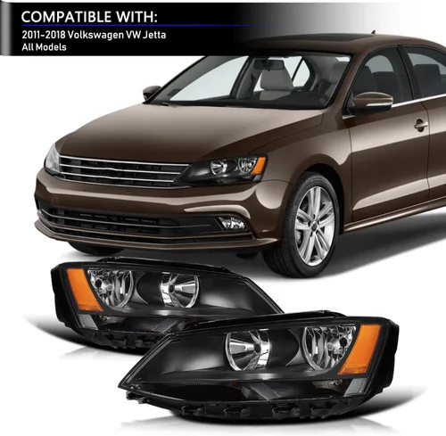 Miniatura 7 de Conjunto de faros delanteros compatible con Volkswagen Jetta MK6 11-18, modelo halógeno, carcasa negra, esquina ámbar