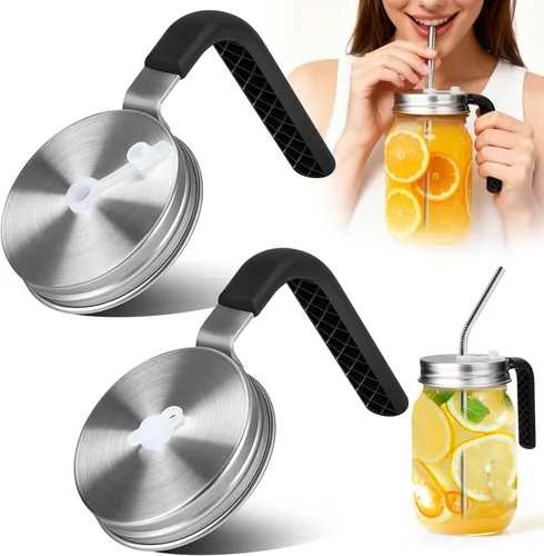 Miniatura 15 de Palksky Tapas para Beber de Frascos Mason, Accesorios de Tapa para Sorber de Frascos Mason de Boca Ancha de Acero Inoxidable, Tapa Abatible