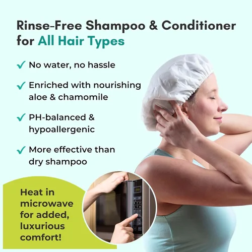 Miniatura 4 de Nurture - Gorro de champú sin enjuague sin agua Gorros de ducha para lavar y acondicionar el cabello en microondas Baño sin agua Desechable e