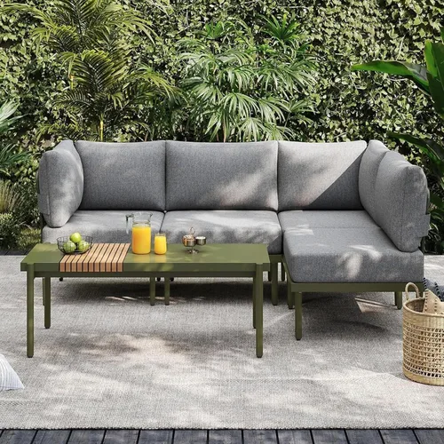 Miniatura 18 de Sundale Outdoor Juego de 2 muebles de metal para patio, sofá seccional para exteriores con cojín de olefina de 6 pulgadas, modernos