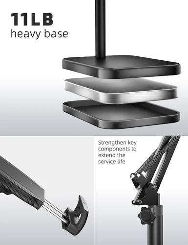 Miniatura 6 de BluuSuuk Soporte de suelo para tablet con base estable de 11 libras, soporte giratorio de brazo elástico de altura ajustable, compatible con iPad