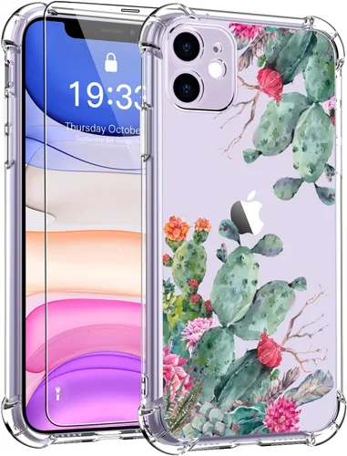 Miniatura 10 de LUXVEER Funda para iPhone 11 Pro con protector de pantalla, elegante diseño floral en TPU suave transparente, ajuste delgado, funda protectora