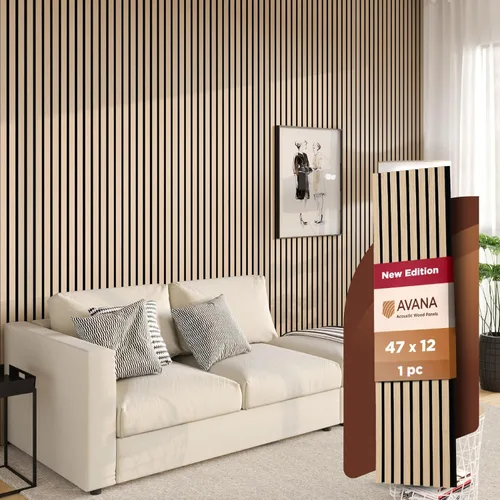 Miniatura 33 de Avana Paneles de pared de madera acústica de 94.4 x 12.6 pulgadas, 2 piezas de paneles acústicos de roble negro, paneles de pared para decoración