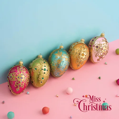 Miniatura 3 de Miss Christmas Palace Collection 2025 - Adorno para árbol de Navidad de cristal soplado de 5 pulgadas, color rosa y dorado (rosa barroco)
