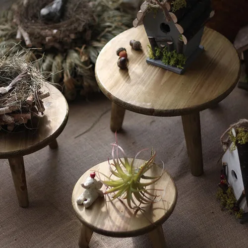 Miniatura 9 de Mini taburete redondo de madera, mesa de soporte para plantas de interior, taburete de madera decorativo, soporte de exhibición moderno