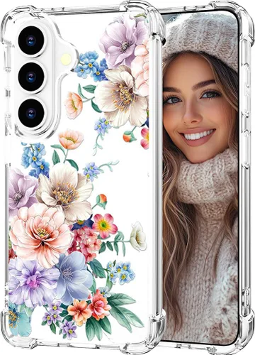 Miniatura 79 de Hungo Funda compatible con Samsung Galaxy S23 con diseño floral y bonito diseño transparente, femenino para mujeres y niñas, con hermoso clavel