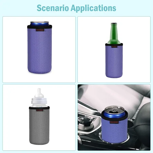 Miniatura 6 de Paquete de 4 Fundas Enfriadoras para Latas Delgadas de 12oz, Suaves Aisladas Reutilizables Antideslizantes de Neopreno Portavasos Cubiertas