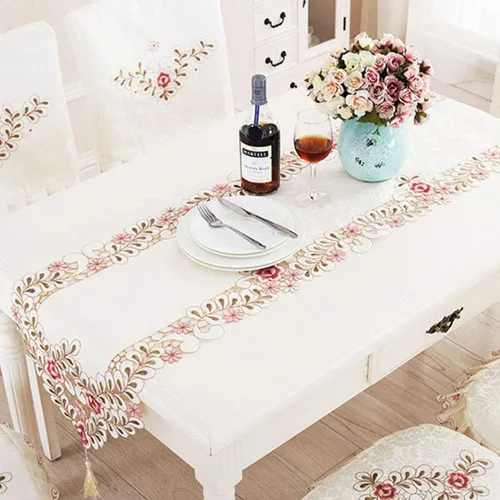 Miniatura 7 de LeLehome - Mantel de encaje bordado con flores color café