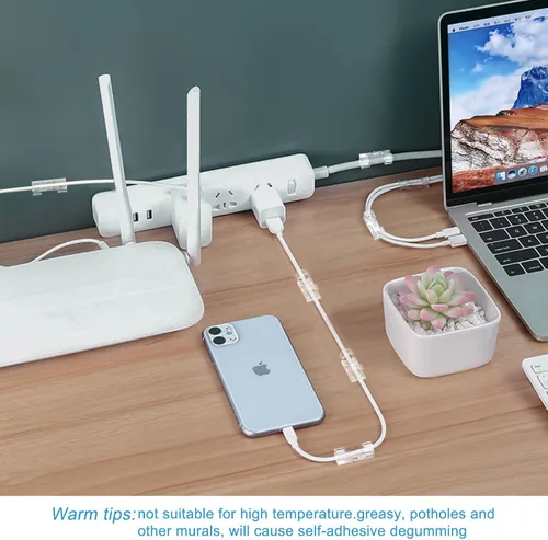 Miniatura 7 de 40 clips adhesivos fuertes transparentes, soportes de alambre de alta calidad para pared, organizador de cables fuerte debajo del escritorio