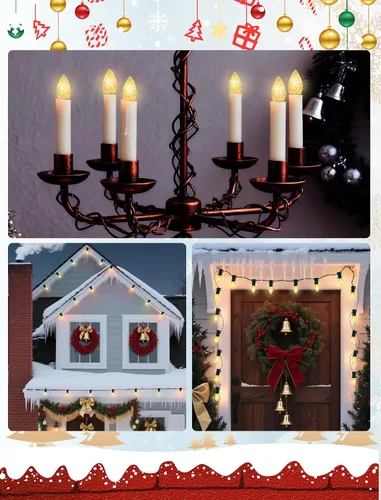 Miniatura 7 de Paquete de 25 bombillas LED transparentes C7, bombillas de repuesto de Navidad con base de candelabro E12, bombillas blancas cálidas inastillables