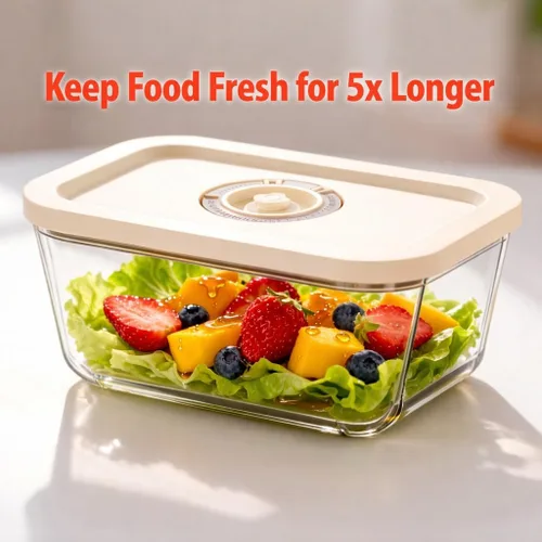 Miniatura 5 de Recipientes de vidrio de sellado al vacío para almacenamiento de alimentos (juego de 3 piezas) Funciona con la mayoría de selladores al vacío
