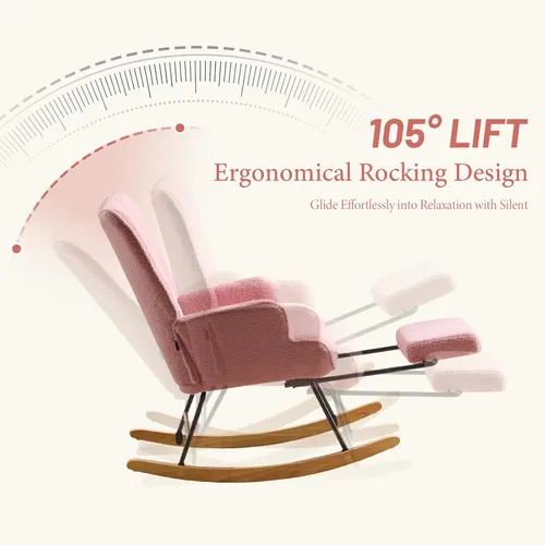 Miniatura 5 de Furniliving - Mecedora moderna tapizada para cuarto de bebé, silla de lectura con reposapiés retráctil, silla acentuada con respaldo alto, base