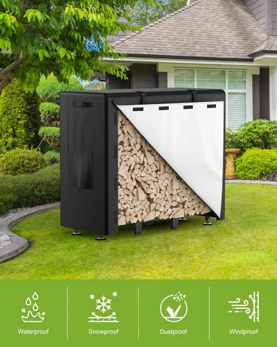 Miniatura 3 de Brightown Estantería de Leña Exterior con Cubierta, Estante de Madera Interior de 4 Pies para Leña, Soporte Impermeable para Leña Exterior, Soporte
