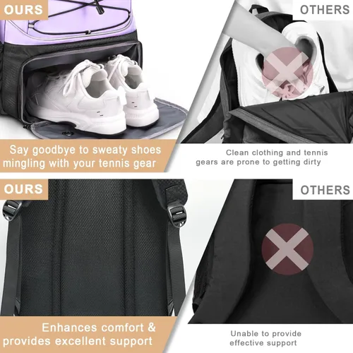 Miniatura 6 de Mochila de Tenis Arcoyard con Capacidad para 2 Raquetas, Bolsas de Tenis Profesionales para Mujeres, Mochila de Tenis con Compartimento Ventilado