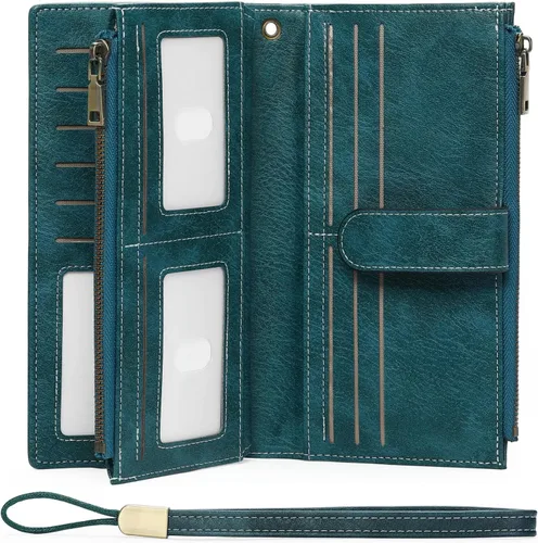 Miniatura 13 de GOIACII Carteras para Mujer de Gran Capacidad Portador de Tarjetas de Crédito Cartera Rfid Mujer Doble Cremallera Bolsillo Cuero Bifold para Damas