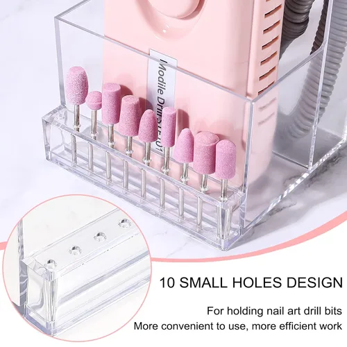 Miniatura 4 de Noverlife Caja de almacenamiento de brocas para mini taladro de uñas de 10 agujeros y brocas, organizador transparente de brocas de lima para uñas