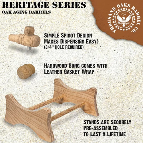 Miniatura 4 de Soporte de madera, 3/4" Bung and Spigot para barril de envejecimiento de roble de 2.5 galones (10 litros) - Heritage, soporte para barriles