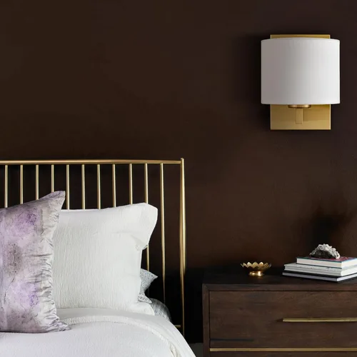 Miniatura 4 de SAMTEEN Juego de dos apliques de pared dorados modernos de latón de mediados de siglo, con pantalla de tambor, lámpara de pared para dormitorio