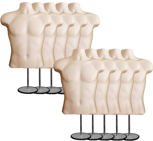 Miniatura 35 de Maniquí masculino de torso con soporte de metal, parte trasera hueca, cuerpo apilable, forma de vestido para exhibición de camisetas, mostrador
