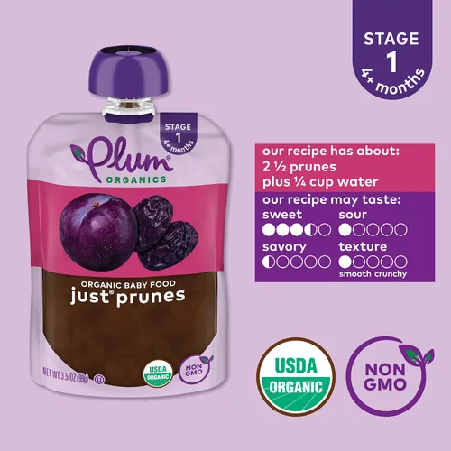 Miniatura 3 de Plum Organics Just Prunes, 4+ Meses - Portabebés de Alimentos Orgánicos, Bolsa de 3.5 oz (Paquete de 12)