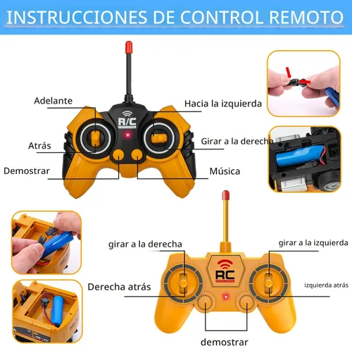 Miniatura 6 de MQDMINI Juego de juguetes de excavadora y camión volquete con control remoto, vehículos de construcción RC con barricadas, señales de tráfico, rocas