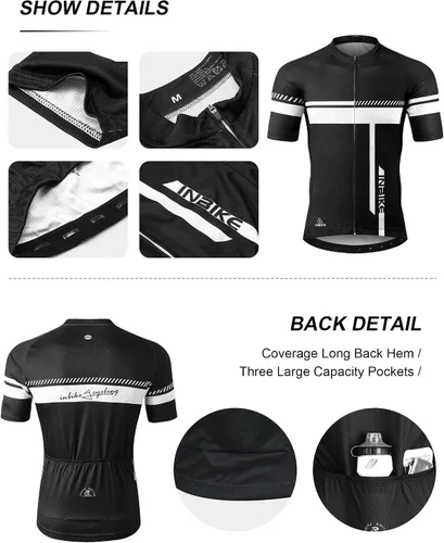 Miniatura 3 de INBIKE Conjunto de camiseta de ciclismo para hombre, reflectante, transpirable, traje de ciclismo de secado rápido, con pantalones cortos acolchados