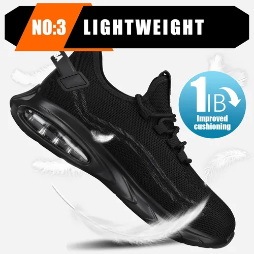 Miniatura 5 de GLANOUDUN Zapatos de punta de acero para hombre, ligeros, con amortiguación de aire, zapatos de trabajo de seguridad indestructibles, zapatos