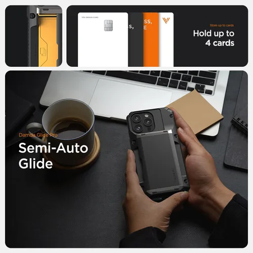 Miniatura 4 de VRS DESIGN Damda Glide Pro - Funda para iPhone 13 Pro, resistente funda semiautomática [4 tarjetas] con soporte para ranura para tarjetas compatible