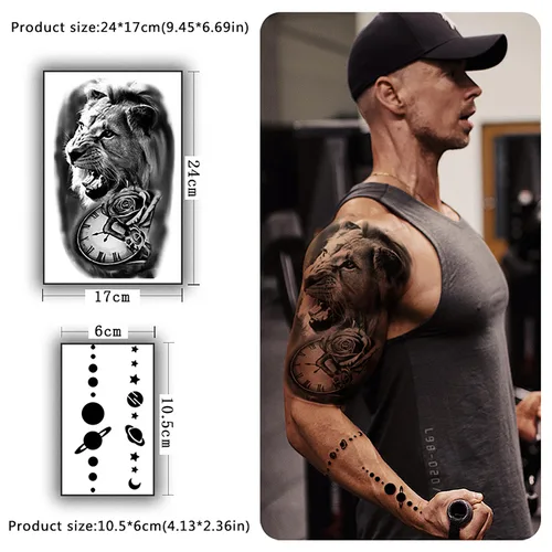 Miniatura 2 de Yazhiji 32 hojas de pegatinas de tatuajes temporales, 8 hojas de tatuajes falsos corporales para brazo, pecho y hombro para hombres y mujeres con 24